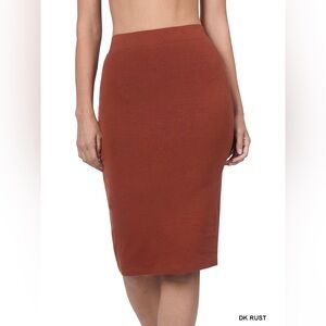 Zenana Cotton Basic Bodycon Knee Length Midi Office Pencil Skirt Rust Sz S